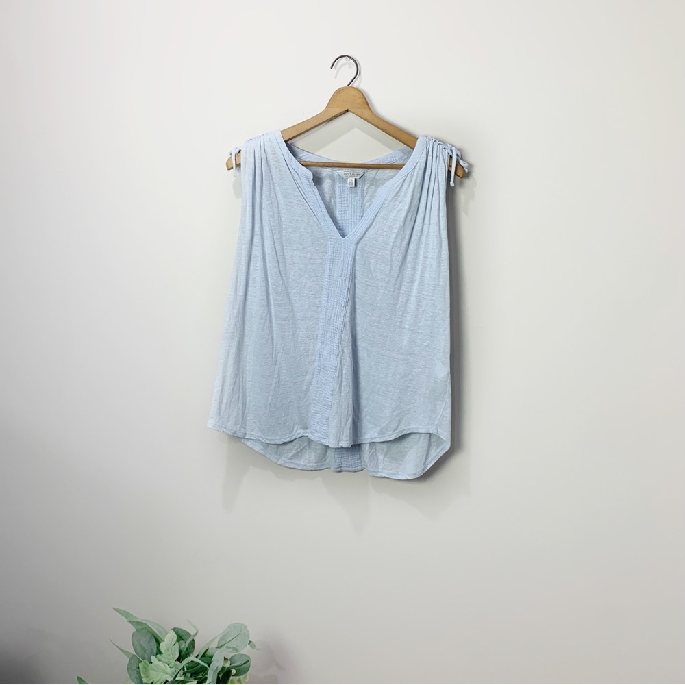 Lucky Brand Women's Linen Blend Light Blue Tie Shoulder Sleeveless Tank Top